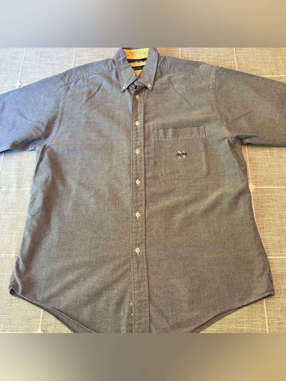 Vintage Nautica Men Short Sleeve Button Down Shirt Gray M